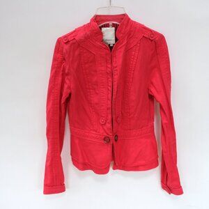 Anthropologie Elevenses Military Peplum Jacket 0 XS Cerise Red Cotton Linen